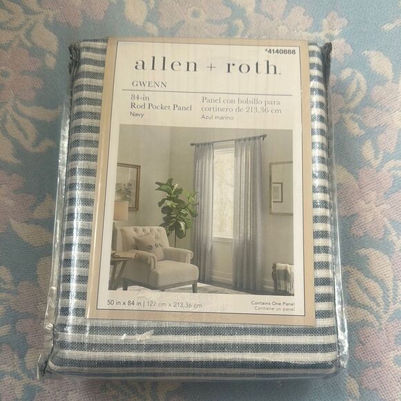 NEW IN PKG Allen + Roth GWENN (1) 84” Navy Striped Panel Curtain (Rod Pocket) - Picture 1 of 4